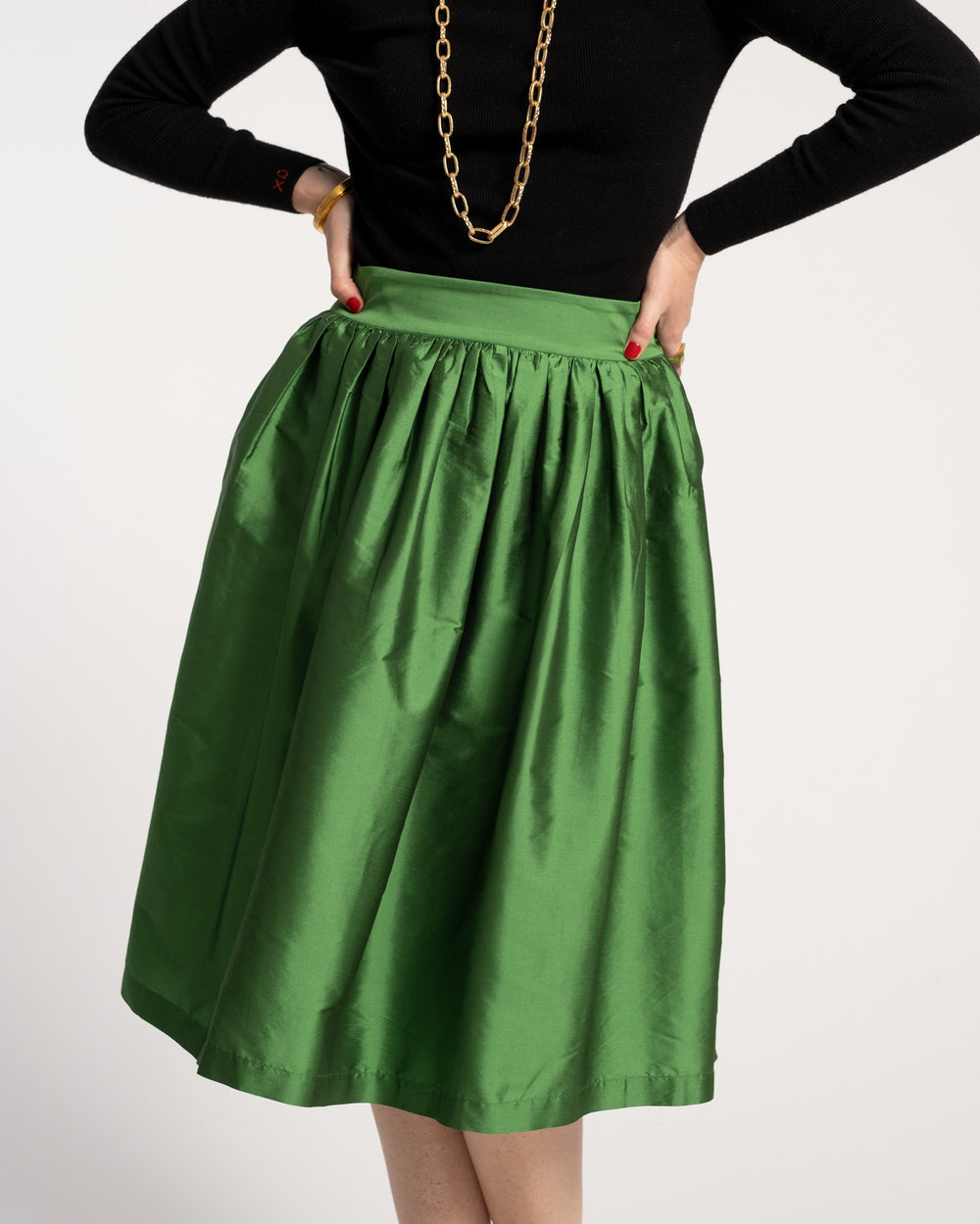 Barbara Midi Skirt - Gathered Emerald Skirts Frances Valentine