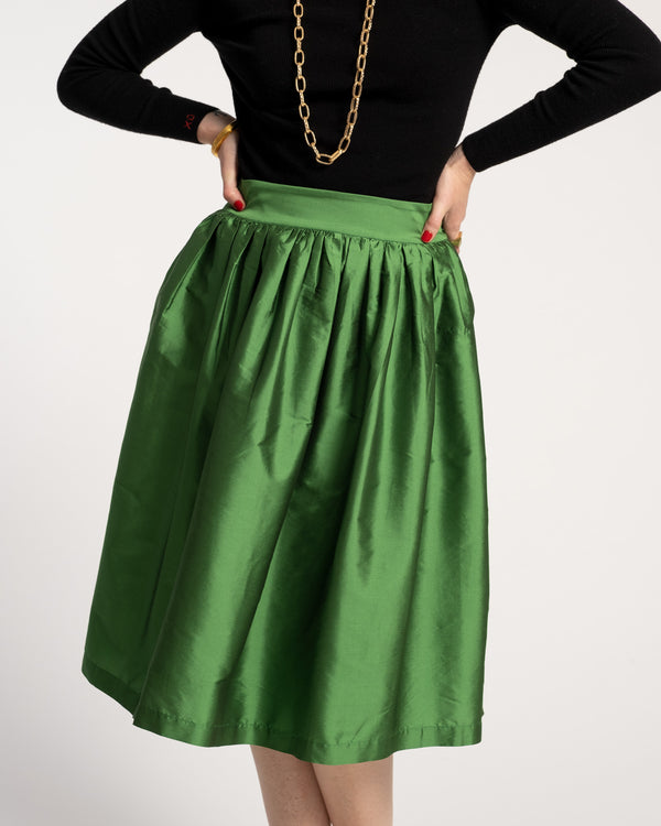 Barbara Midi Skirt - Gathered Emerald Skirts Frances Valentine