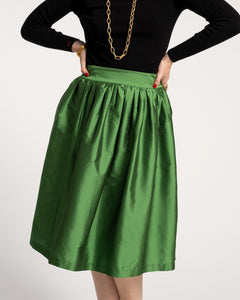 Barbara Gathered Midi Skirt Emerald - Frances Valentine