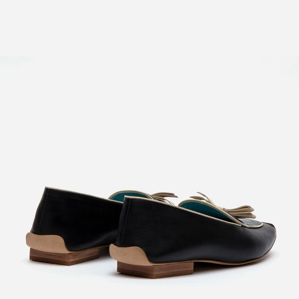 Suzanne Loafer - Leather Black Oyster - Frances Valentine