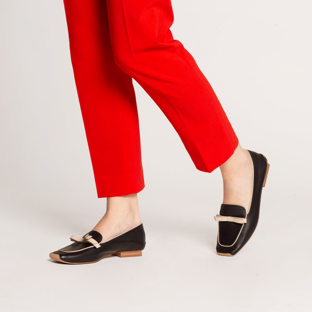 Suzanne Loafer - Leather Black Oyster - Frances Valentine