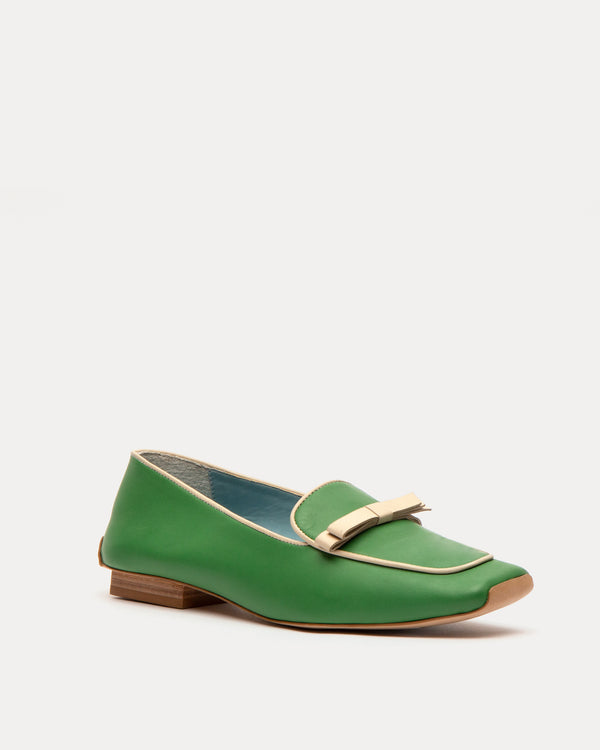 Suzanne Loafer Leather Green Oyster - Frances Valentine