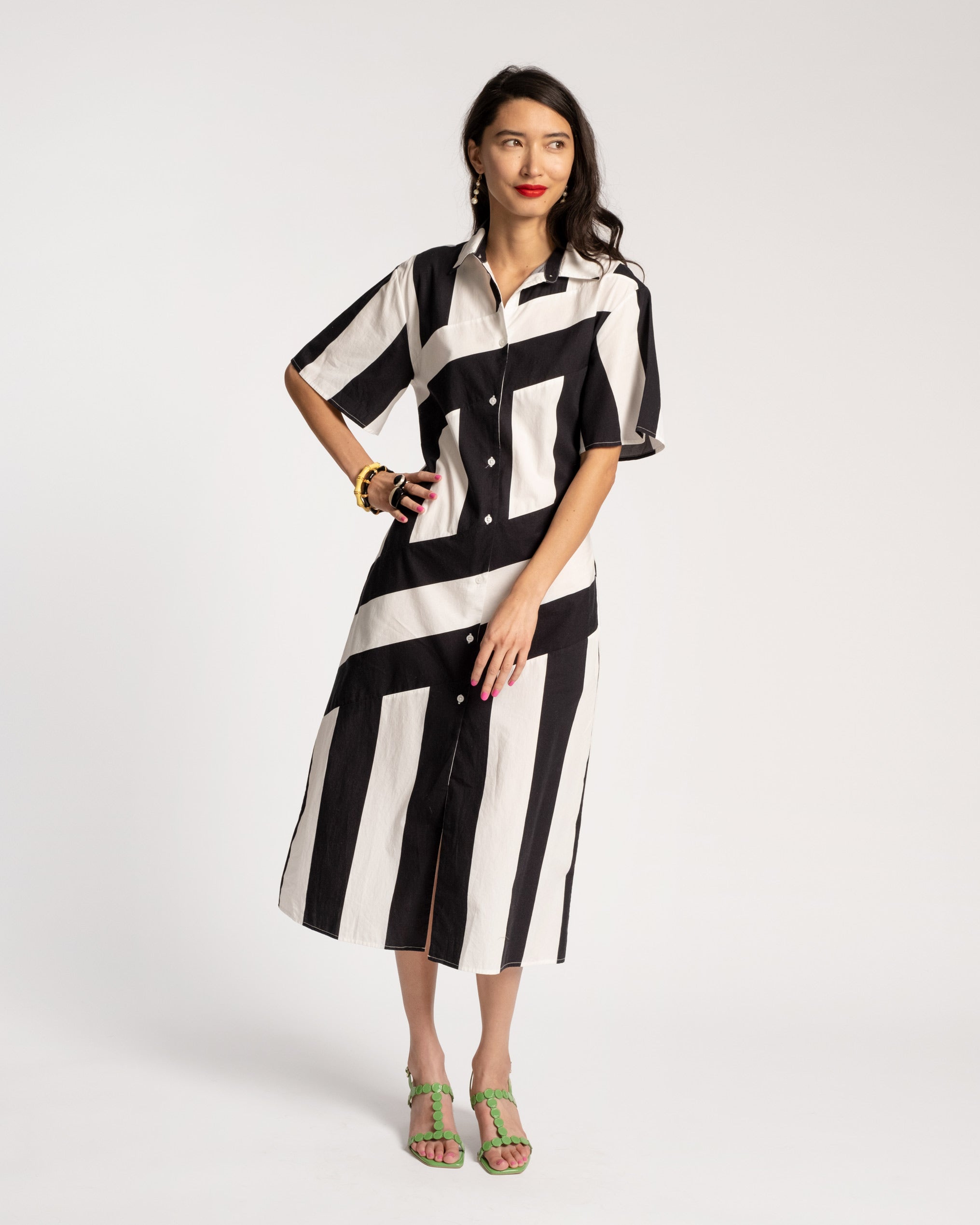 Amanda Shirtdress Stripe Black Oyster