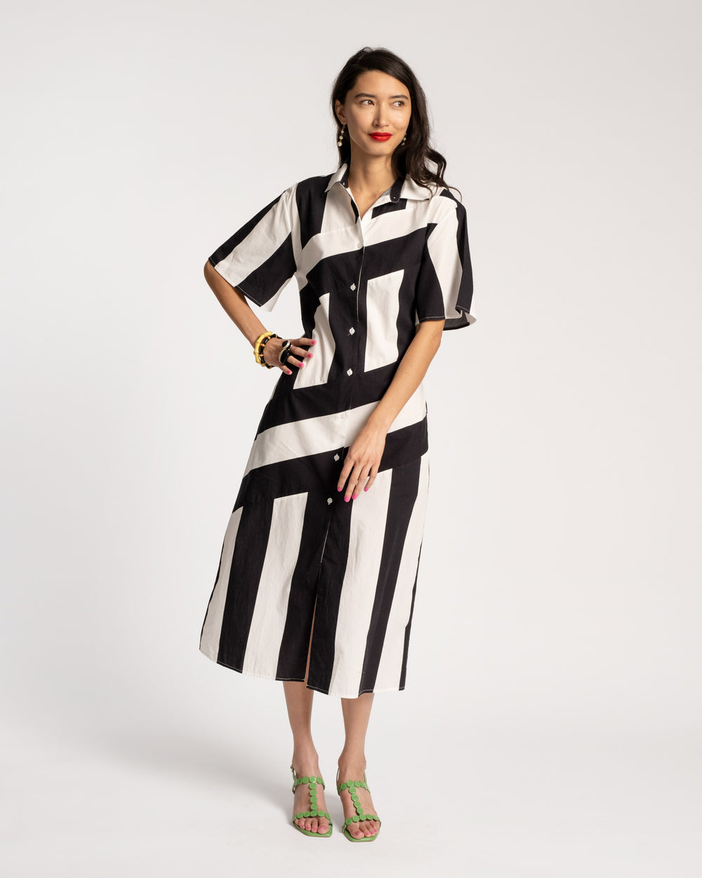 Amanda Shirtdress Stripe Black White Dresses Frances Valentine