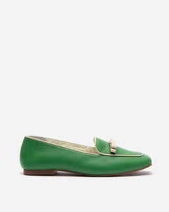 Suzanne Cozy Loafer Nappa Faux Shearling Green - Frances Valentine