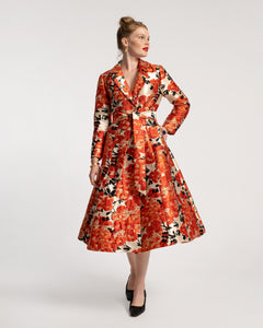 Lucille Wrap Dress Rose Floral Metallic Jacquard - Frances Valentine