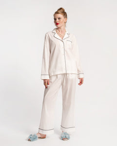 Teddy Pajama Top White Navy - Frances Valentine