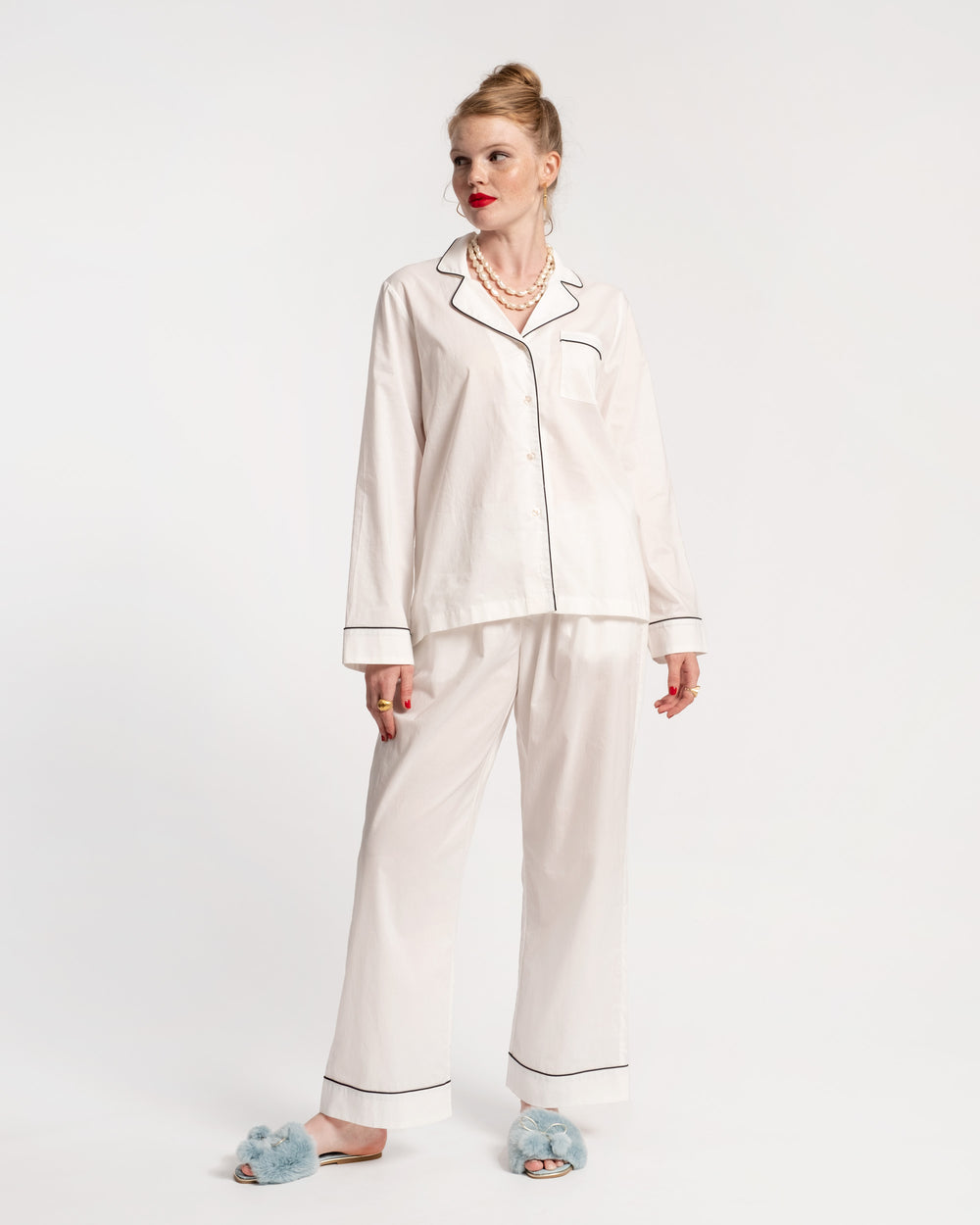 Teddy Pajama Pant White Navy Pajamas Frances Valentine