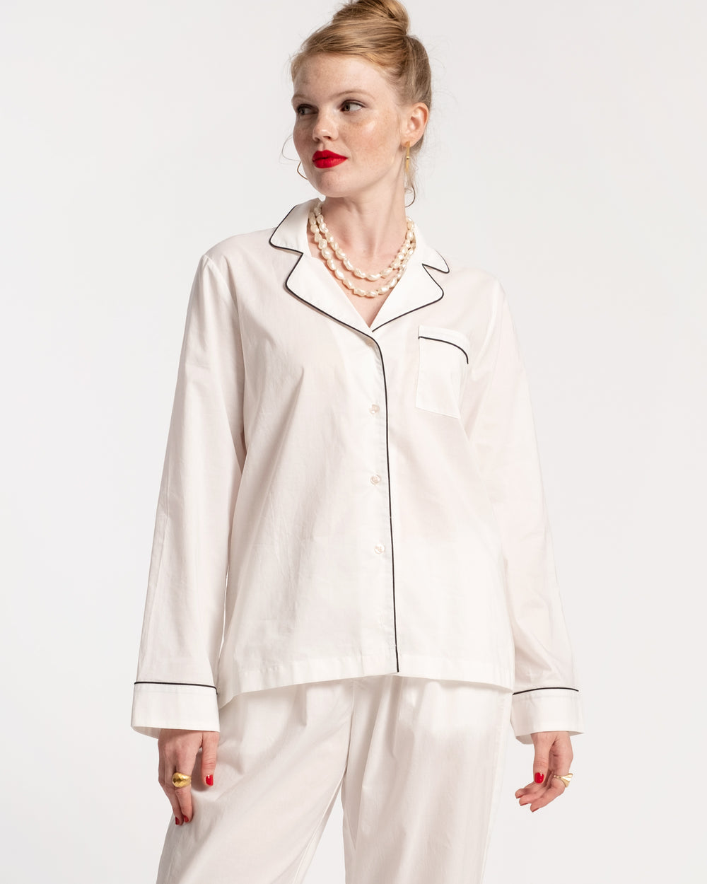 Teddy Pajama Top White Navy Pajamas Frances Valentine