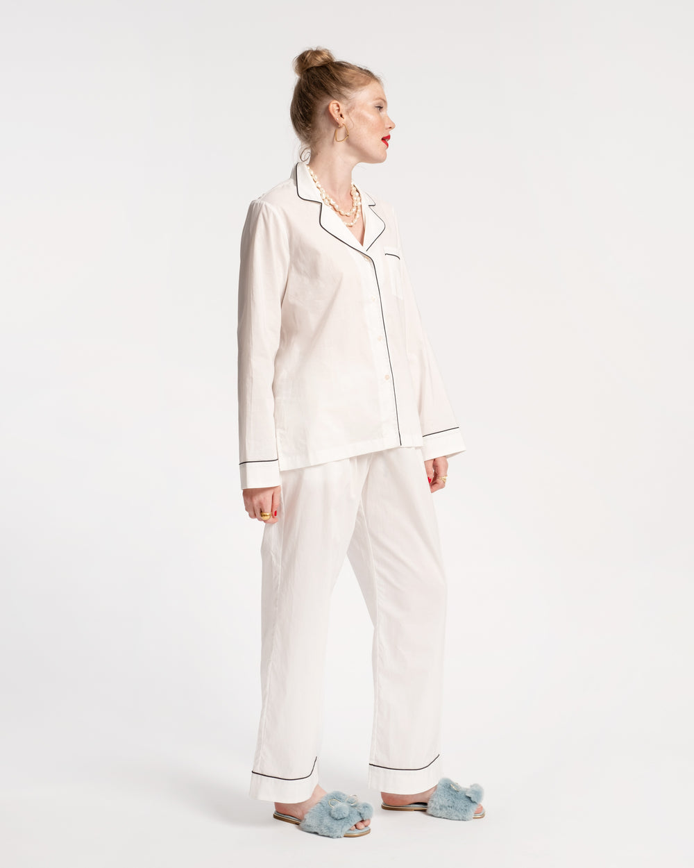 Teddy Pajama Top White Navy Pajamas Frances Valentine