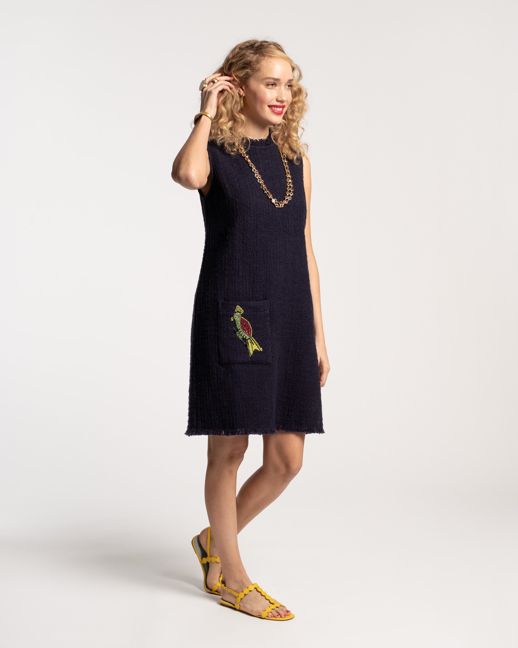 Twiggy Fringe Dress Cotton Boucle Navy