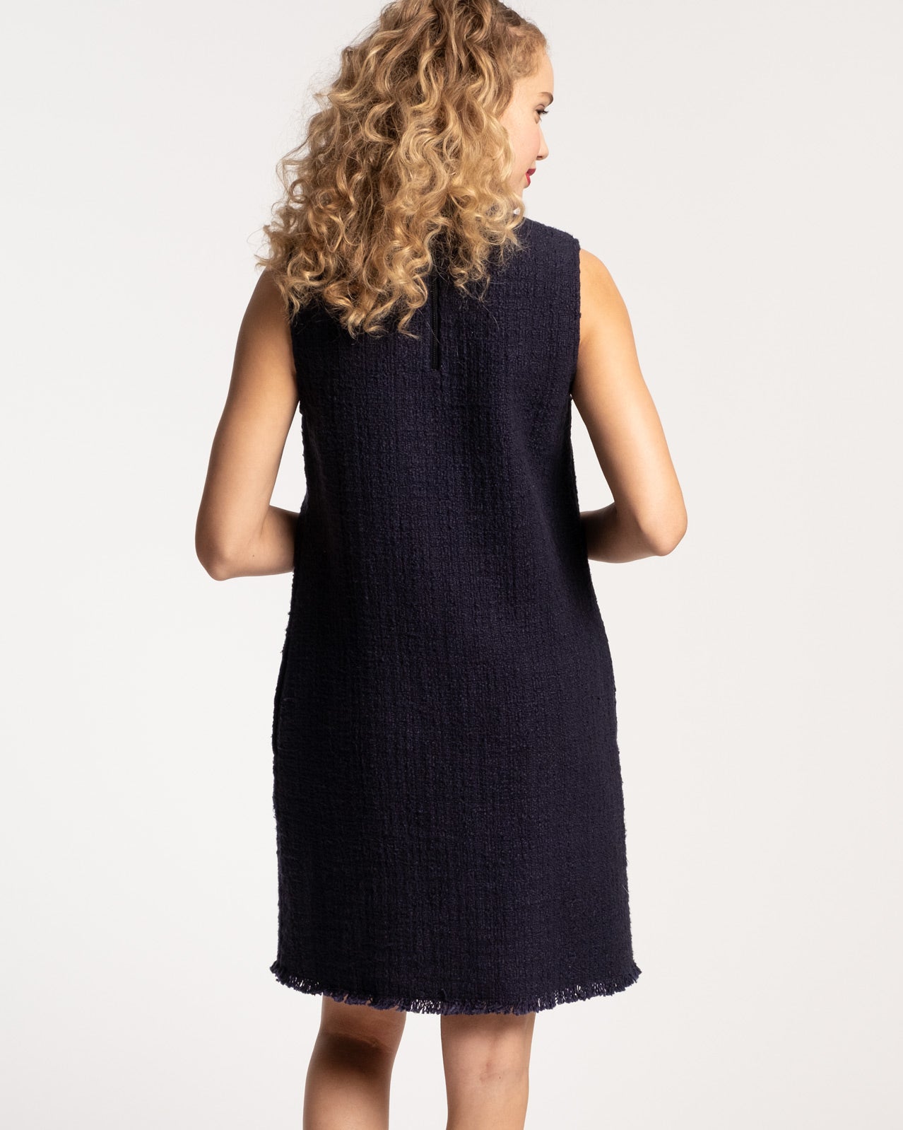 Twiggy Fringe Dress Cotton Boucle Navy