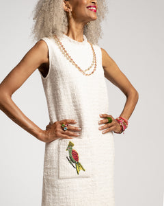Twiggy Fringe Dress Cotton Boucle White - Frances Valentine