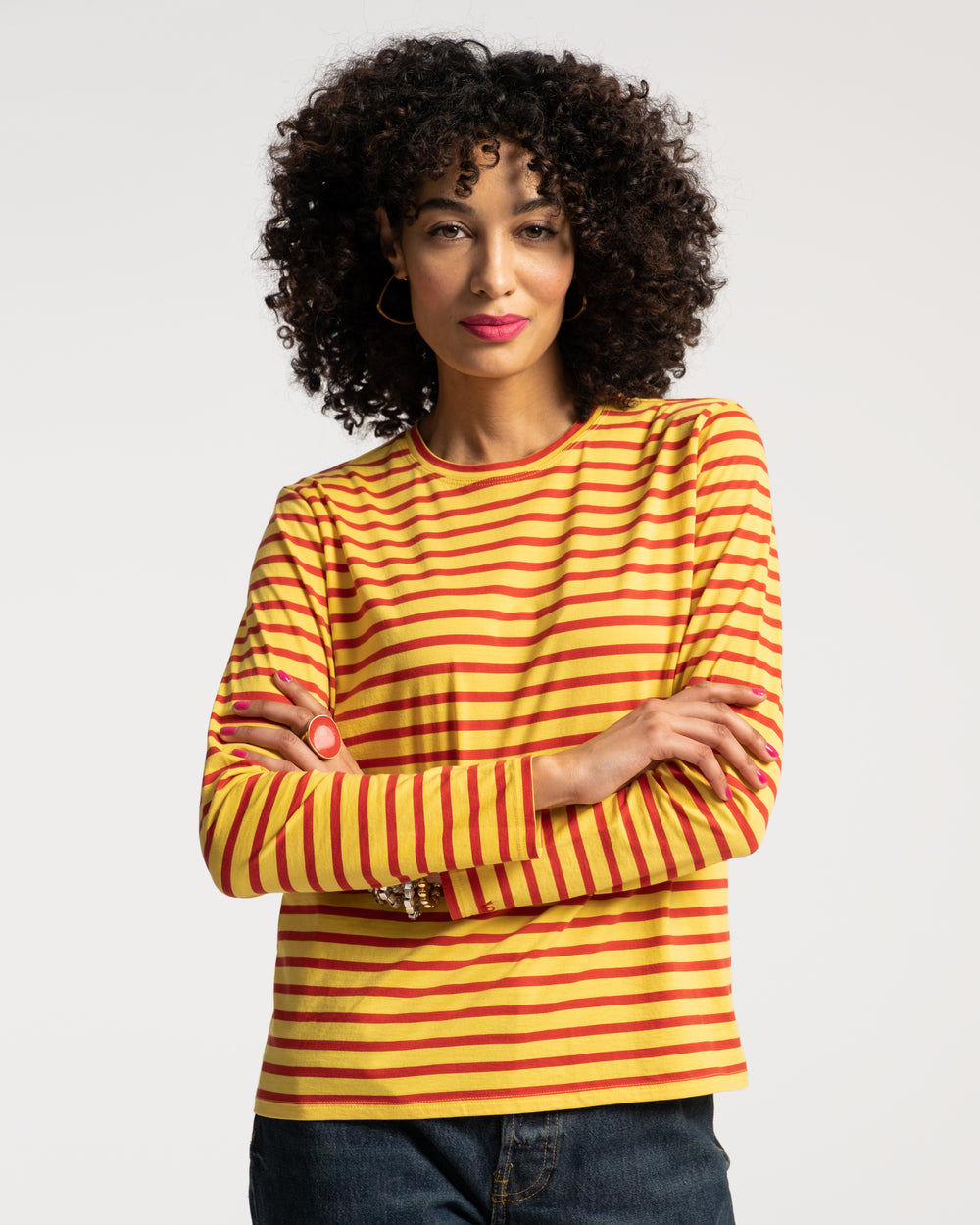Long Sleeve Striped Tee Shirt - Yellow Red - Frances Valentine