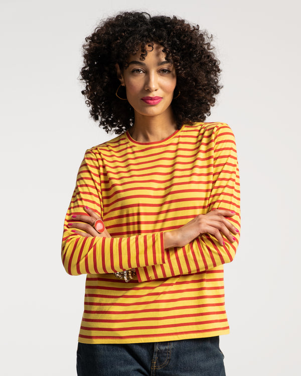 Long Sleeve Striped Tee Shirt - Yellow Red - Frances Valentine