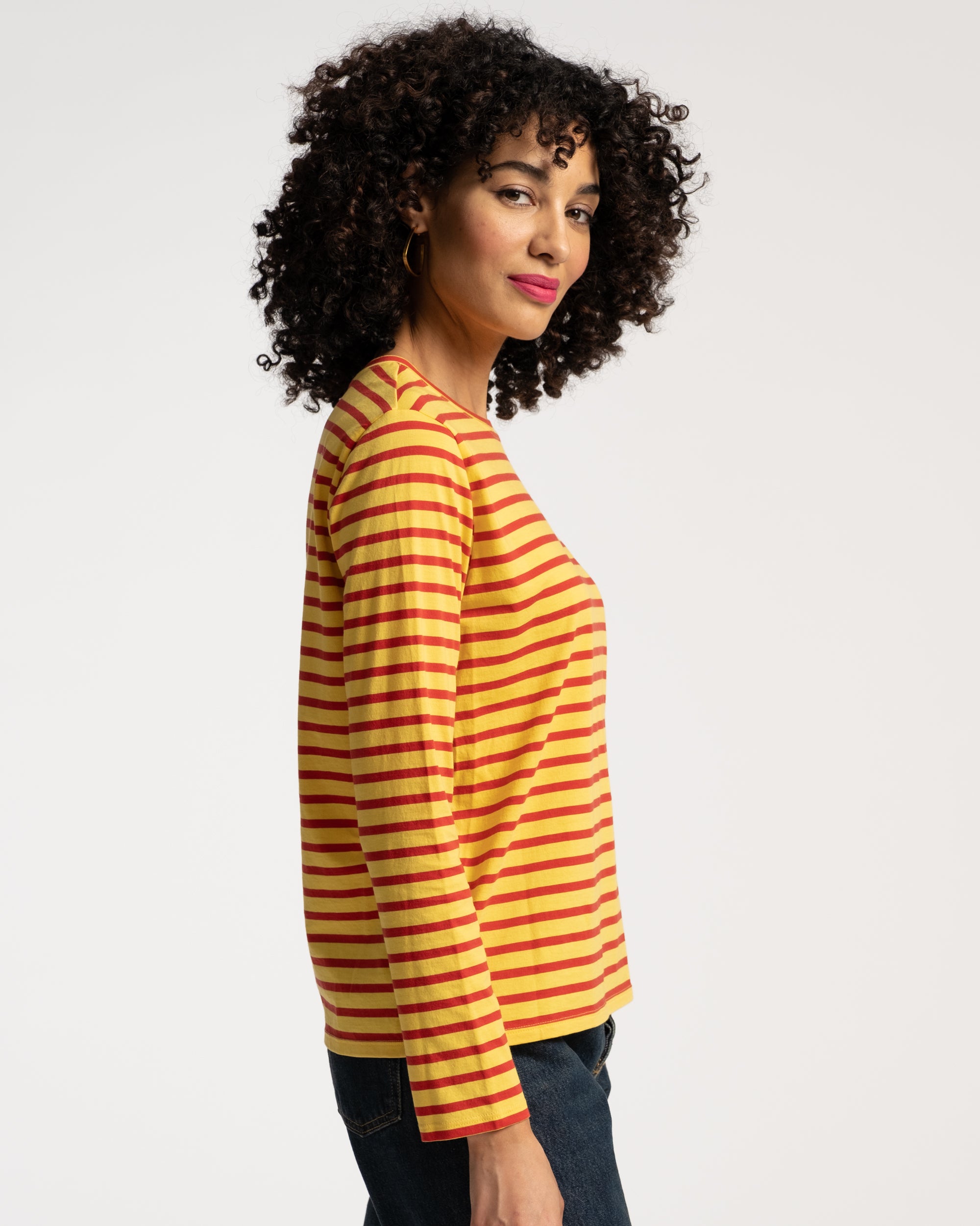 Long Sleeve Striped Tee Shirt Red