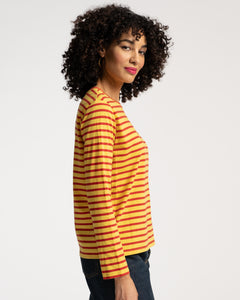 Long Sleeve Striped Tee Shirt Yellow Red - Frances Valentine