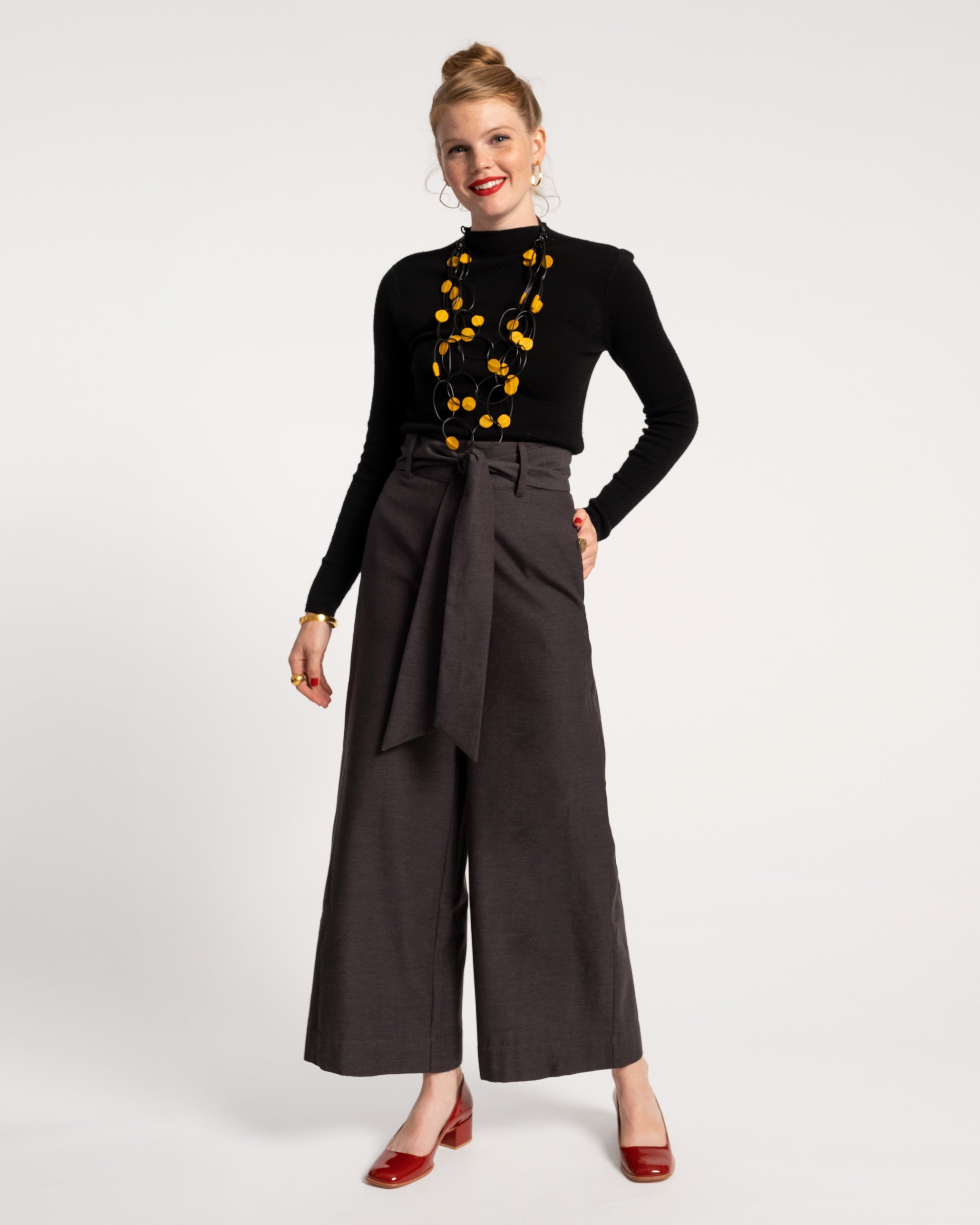 Zoey Belted Cotton Pant Charcoal