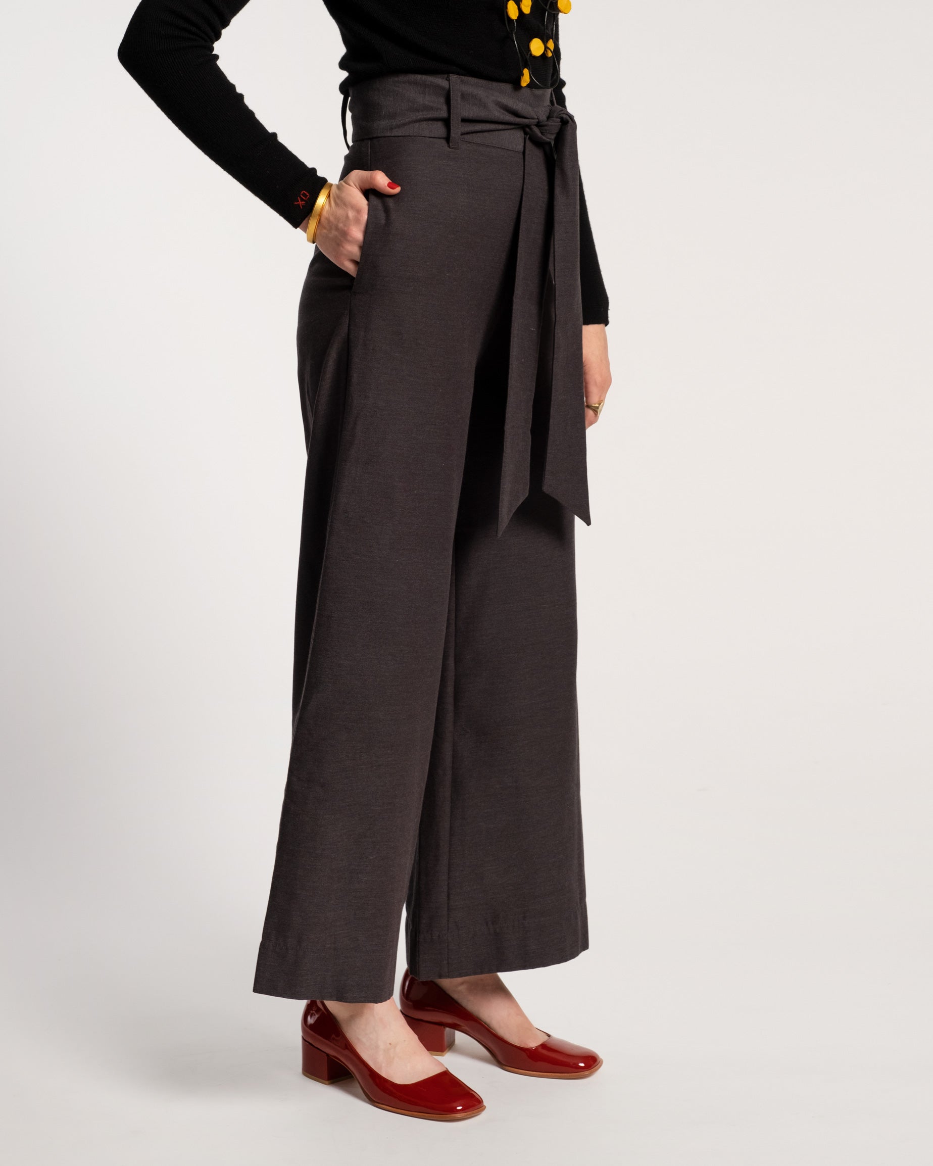 Zoey Belted Cotton Pant Charcoal