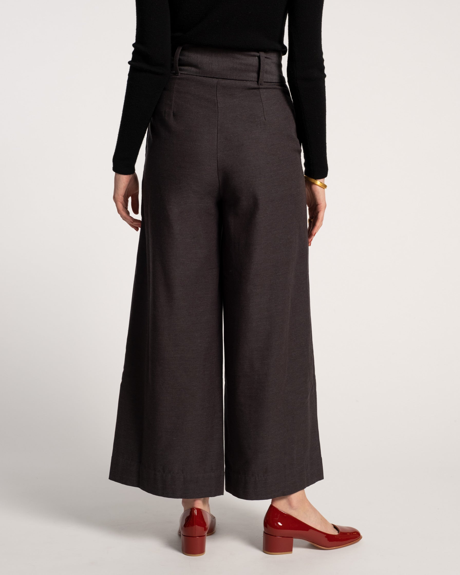 Zoey Belted Cotton Pant Charcoal