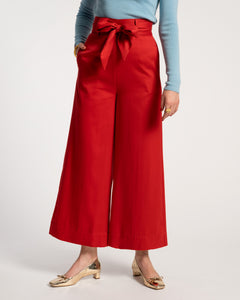 Zoey Belted Cotton Pant Red - Frances Valentine