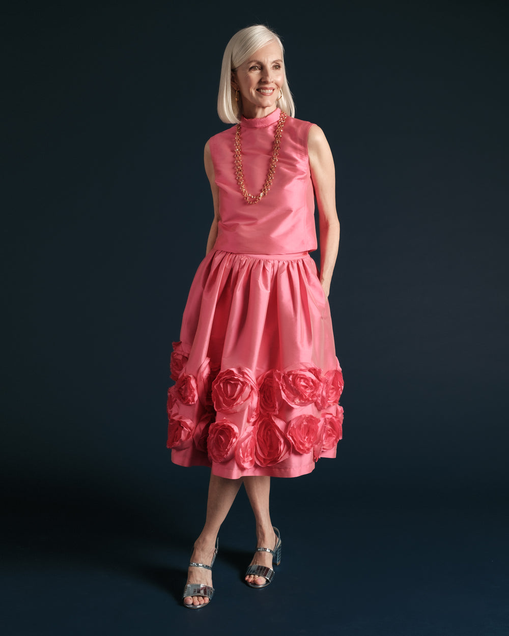 Barbara Skirt Flowers - Shantung Pink - Frances Valentine