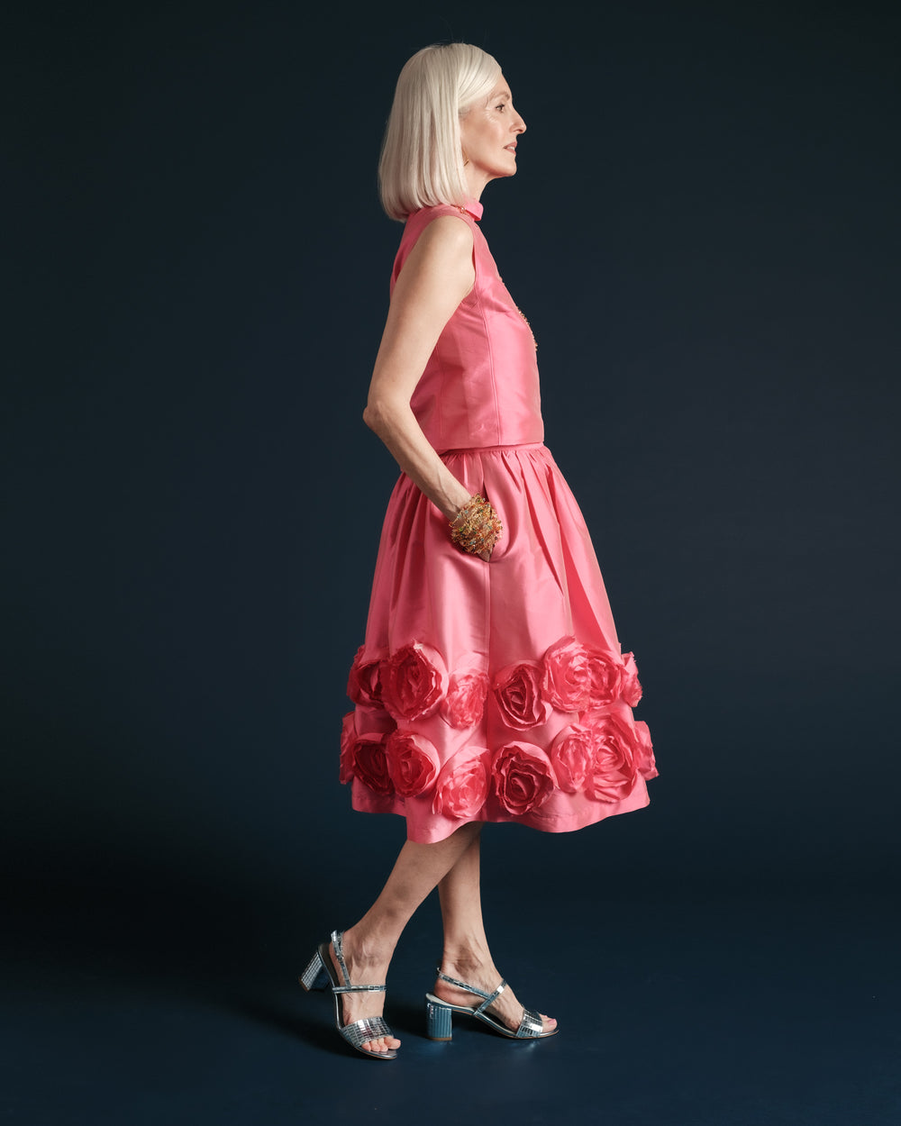 Barbara Skirt Flowers - Shantung Pink - Frances Valentine