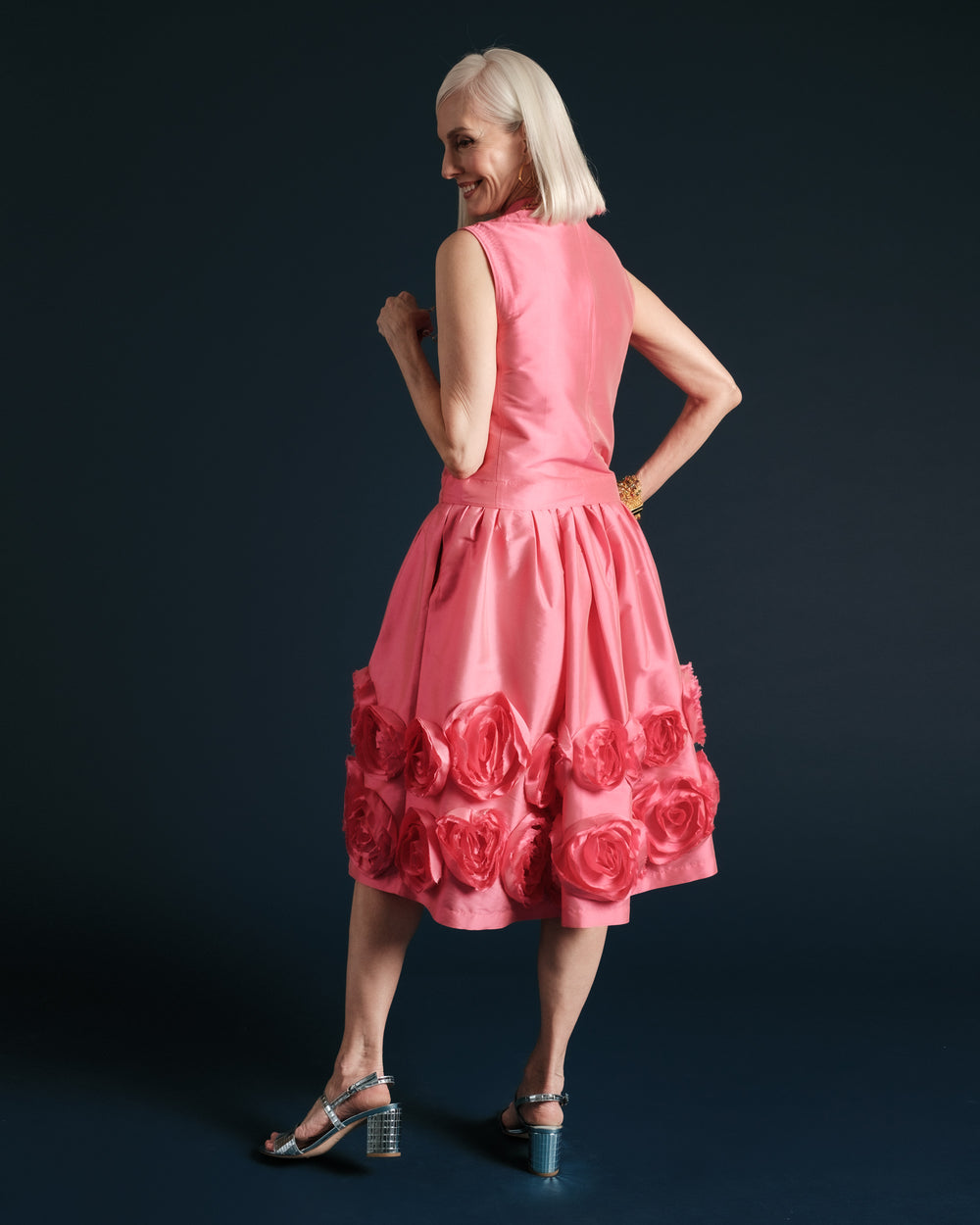 Barbara Skirt Flowers - Shantung Pink - Frances Valentine