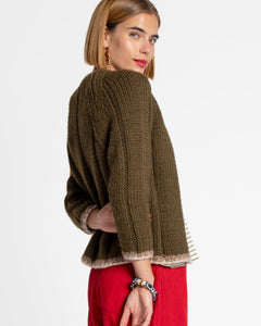 Wool Border Sweater Olive - Frances Valentine