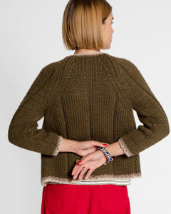 Wool Border Sweater Olive - Frances Valentine