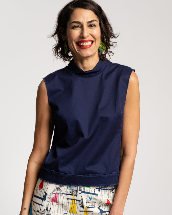 Colette Shell Cotton Navy Tops Frances Valentine