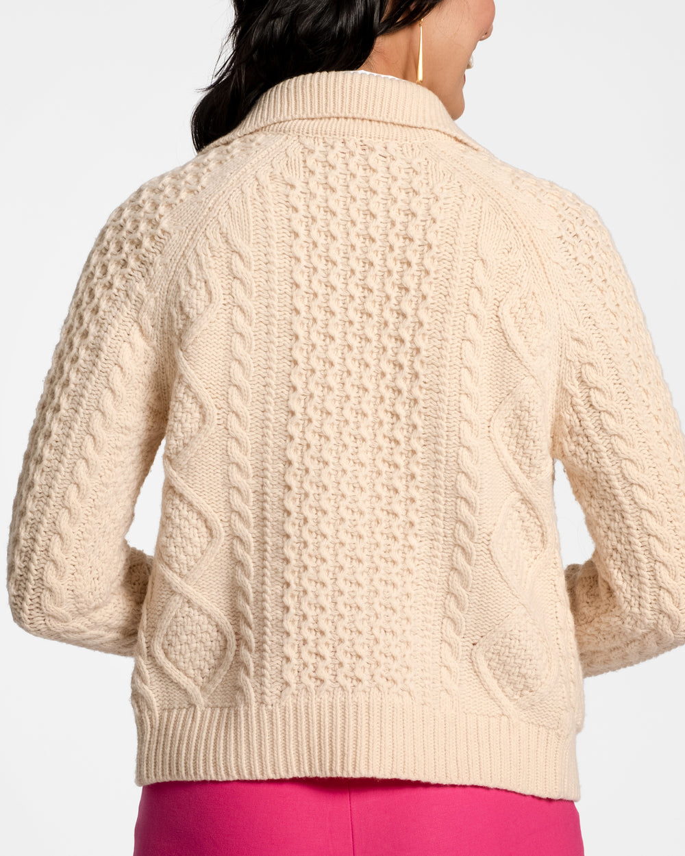 Wool Fisherman Cardigan Sweater - Natural - Frances Valentine