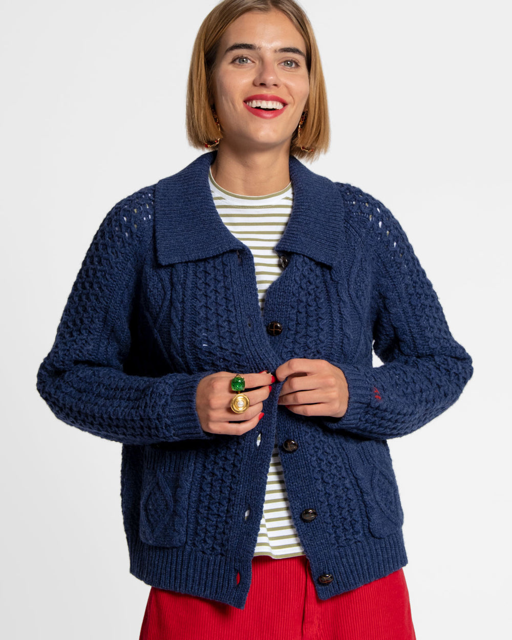 Wool Fisherman Cardigan Sweater Navy Sweater Frances Valentine