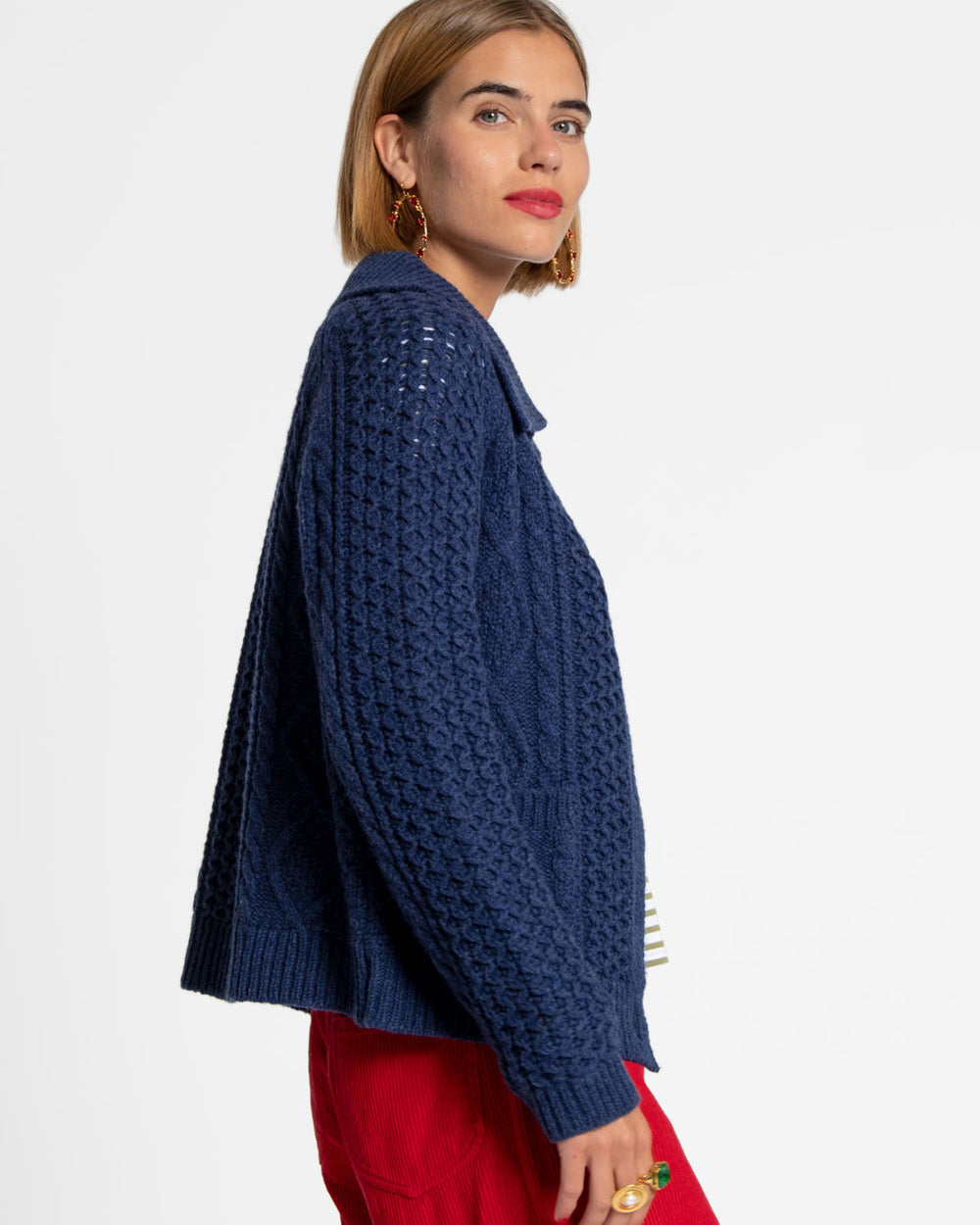 Wool Fisherman Cardigan Sweater Navy Sweater Frances Valentine