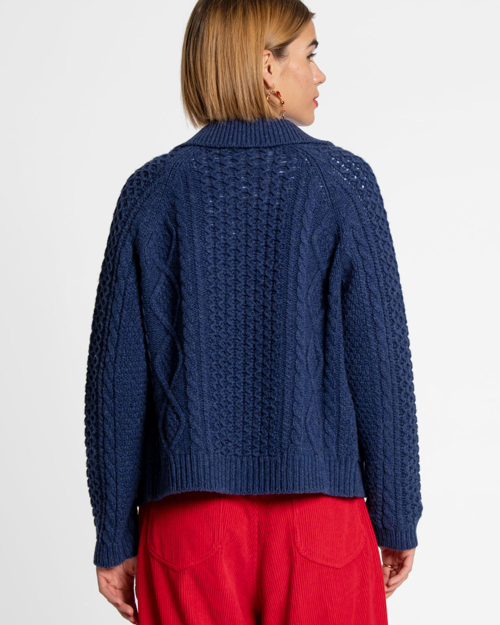 Wool Fisherman Cardigan Sweater Navy Sweater Frances Valentine