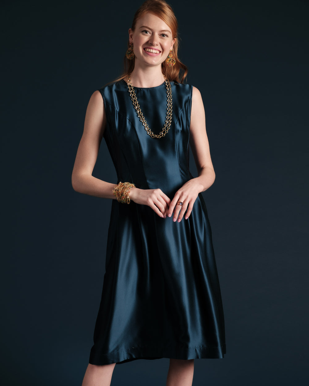 Florencia Dress Silk Navy - Frances Valentine