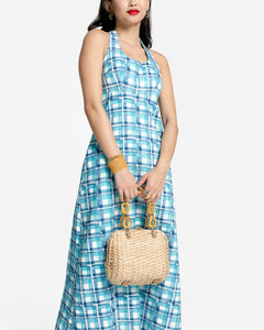 Malia Halter Dress Waffleweave Azure Block - Frances Valentine