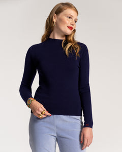 Marie Long Sleeve Sweater Merino Navy - Frances Valentine