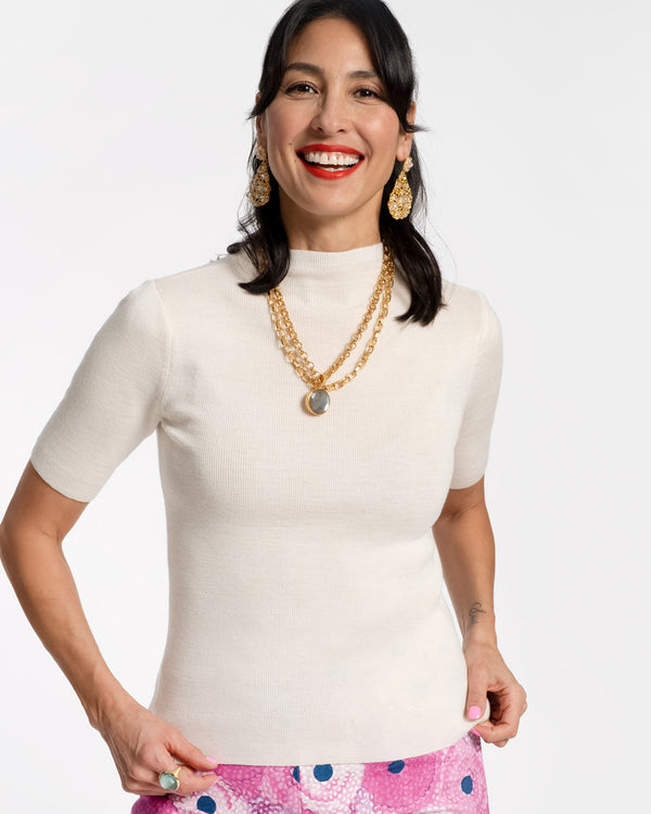 Marie Merino Mock Neck - Oyster - Frances Valentine