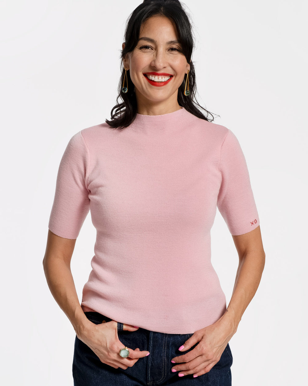 Marie Merino Mock Neck - Pink - Frances Valentine