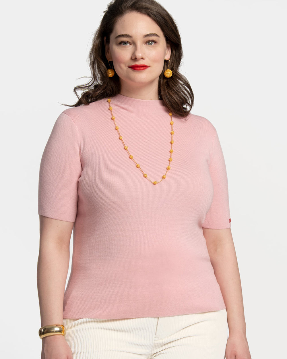 Marie Merino Mock Neck - Pink - Frances Valentine