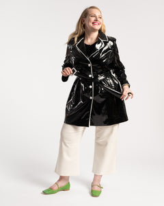 Morton Rain Coat Vegan Leather Black Oyster - Frances Valentine