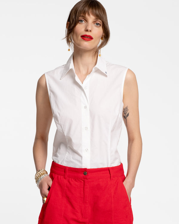 Lizzie Pointed Collar Shell - White - Frances Valentine