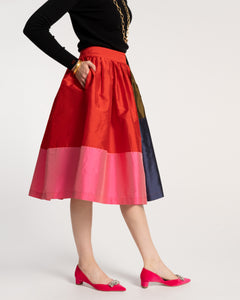 Barbara Gathered Midi Skirt Colorblock - Frances Valentine