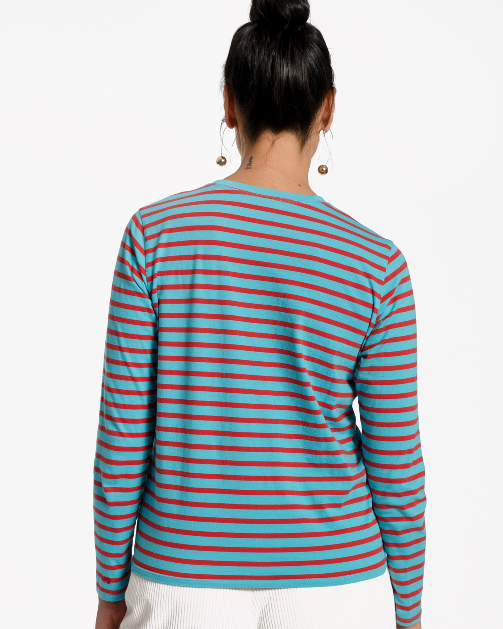 Long Sleeve Striped Tee Shirt Turquoise Red