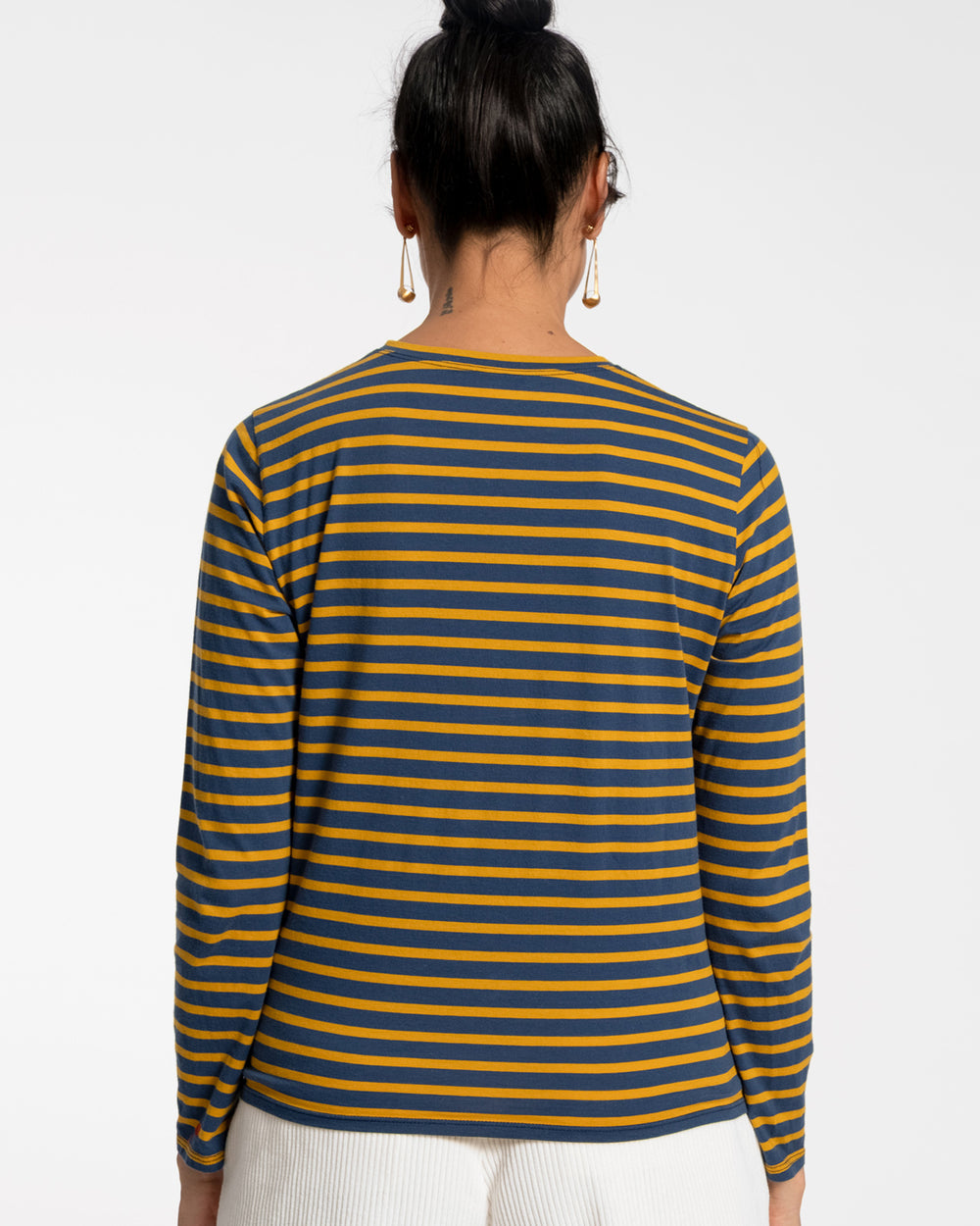 Long Sleeve Striped Tee Shirt - Mustard Navy - Frances Valentine