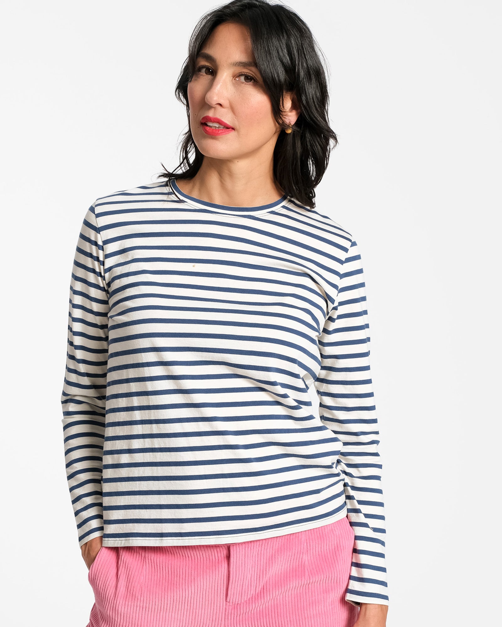 Long Sleeve Striped Tee Shirt Oyster Navy