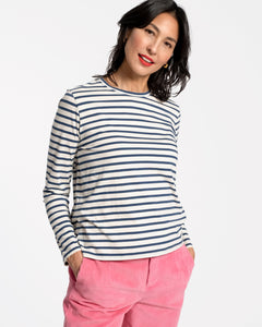 Long Sleeve Striped Shirt Oyster Navy - Frances Valentine