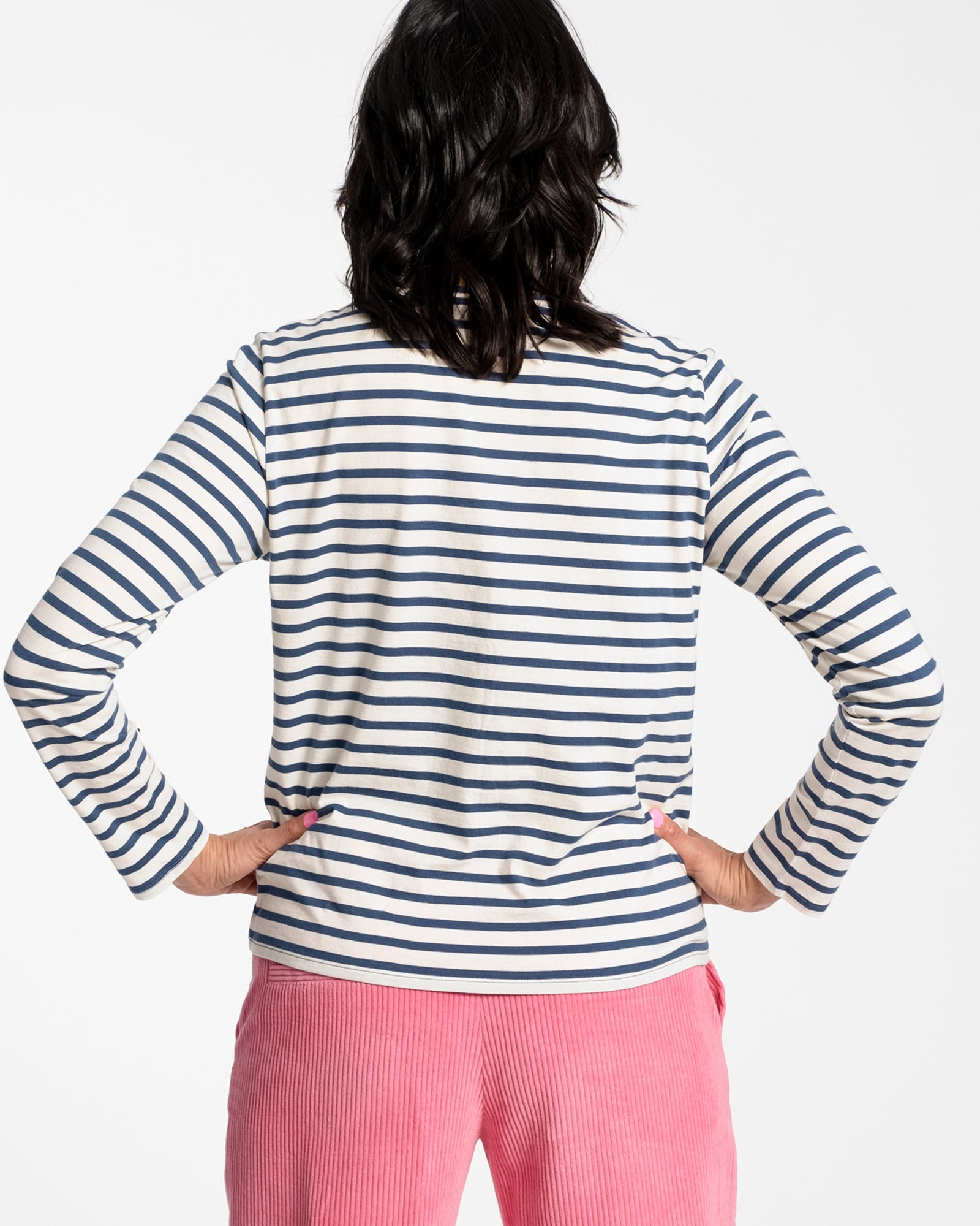 Long Sleeve Striped Tee Shirt Oyster Navy