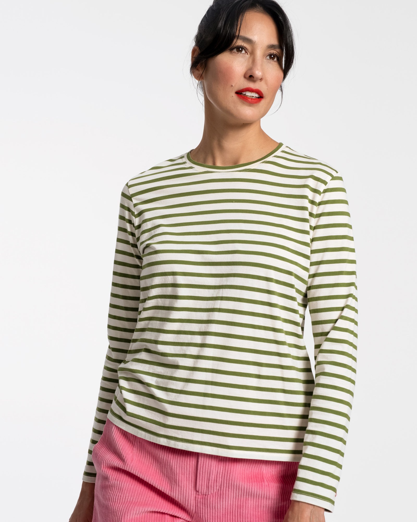 Long Sleeve Striped Tee Shirt Oyster Green